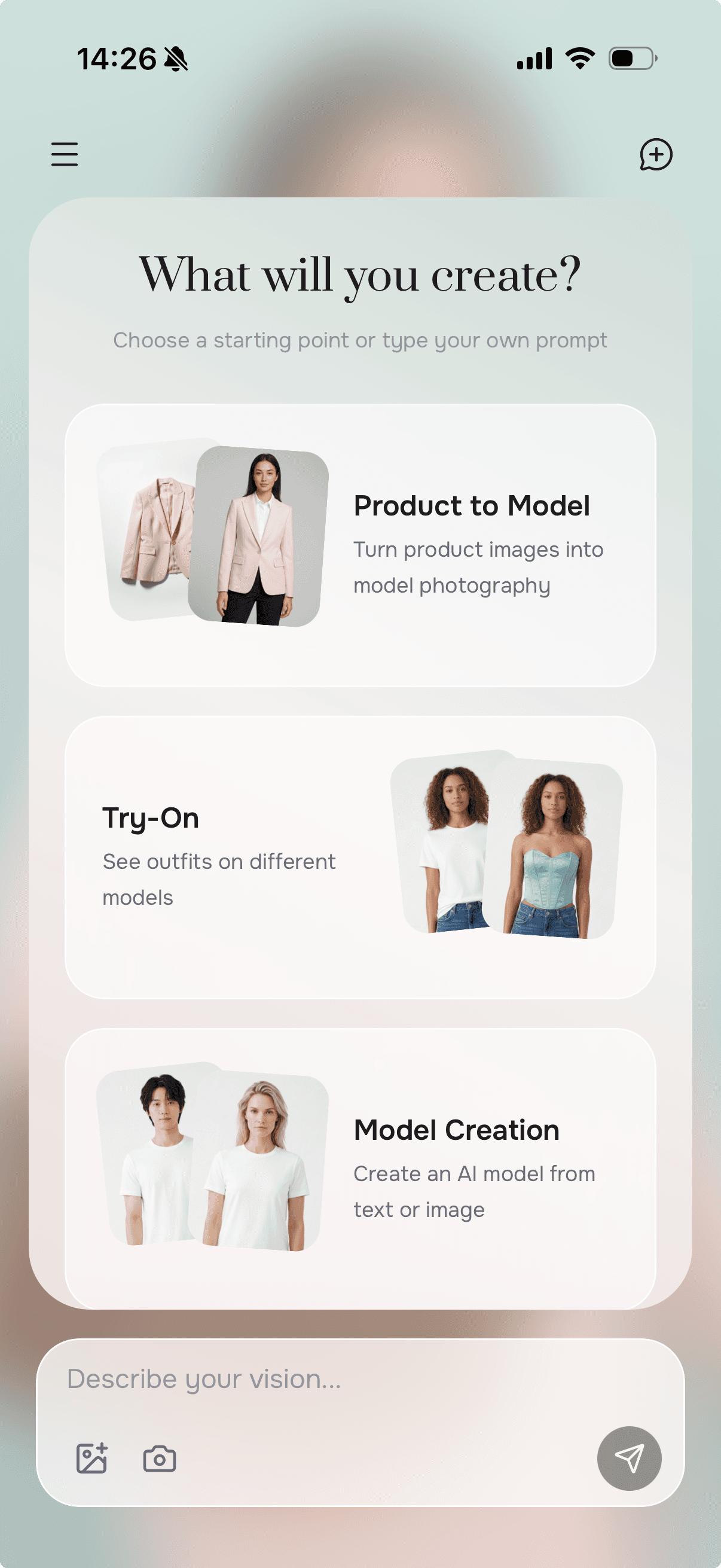 Interface de l'appli mobile FASHN