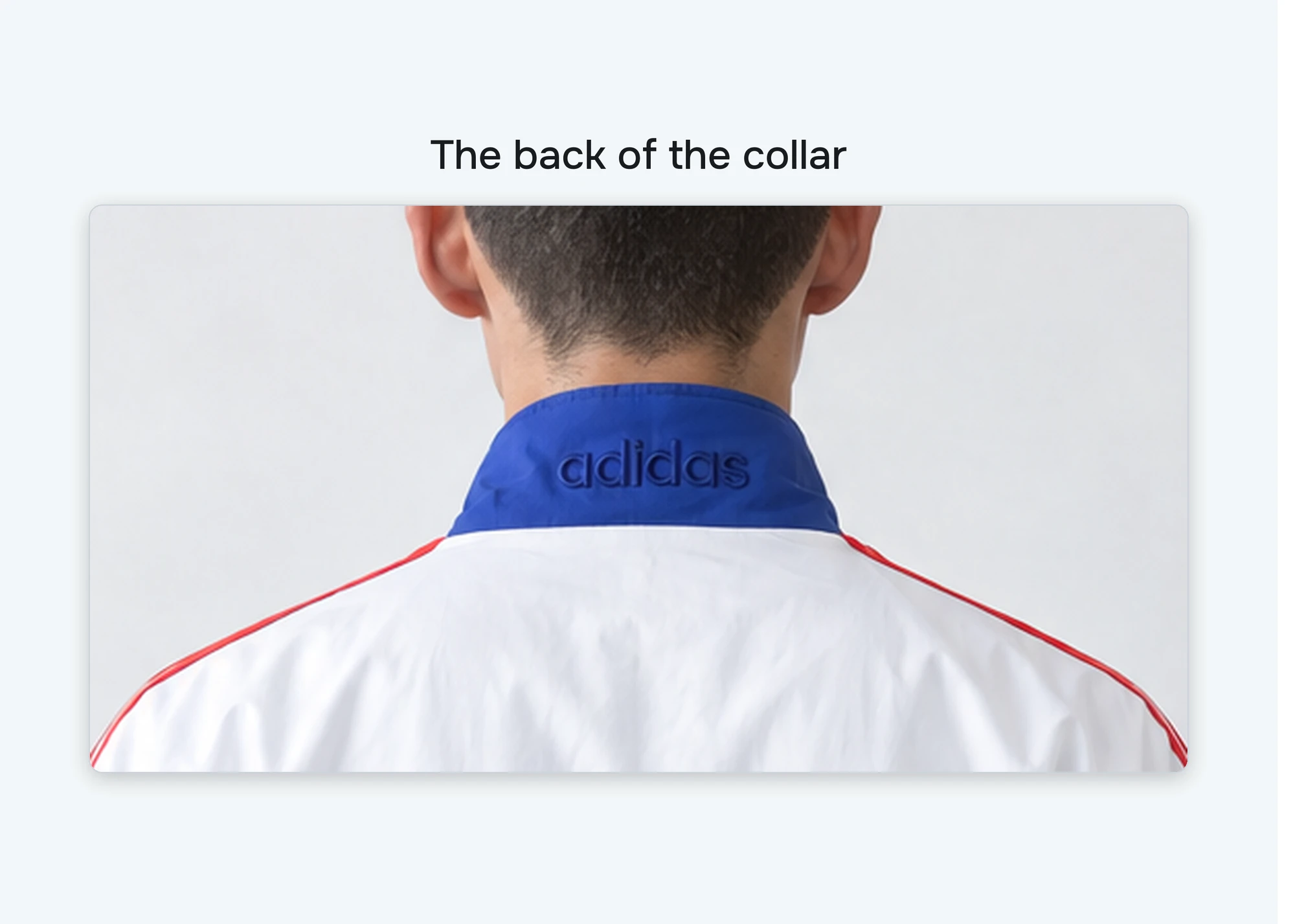 A close up of the back of the collar on the AI result, with the stitched word