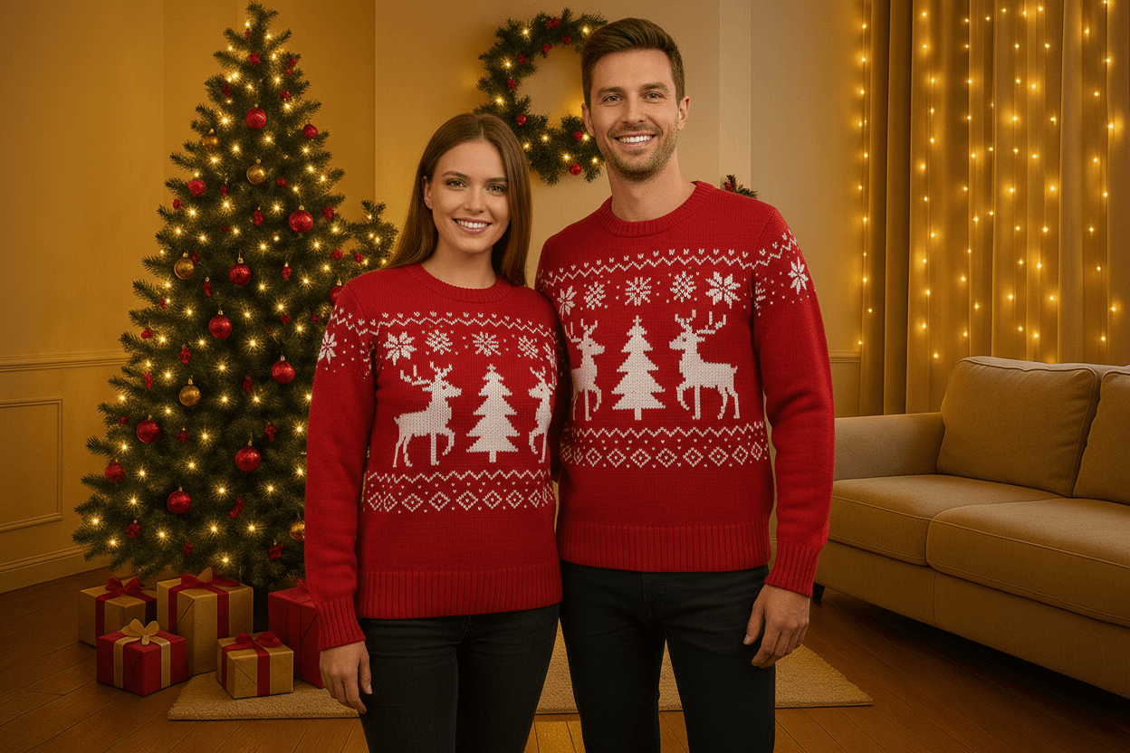 couple matching sweaters