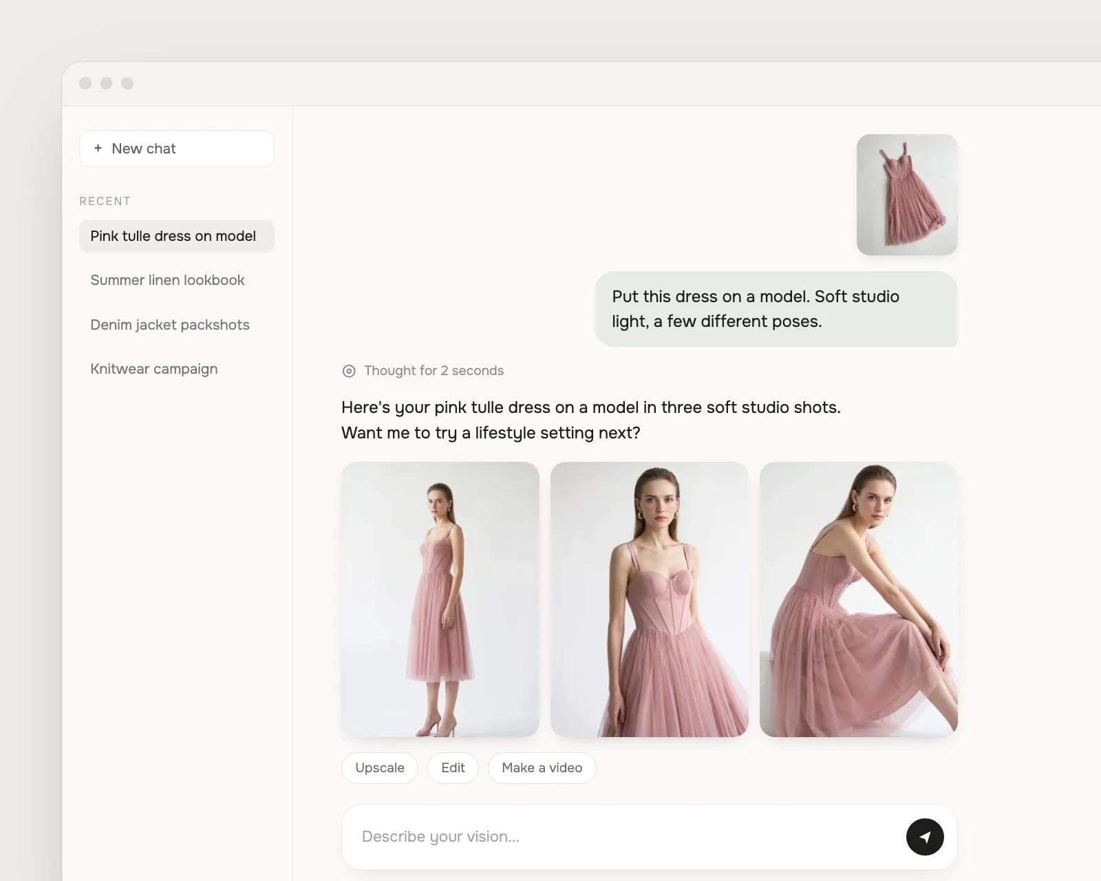 The FASHN Agent turning one product photo into on-model images in three poses