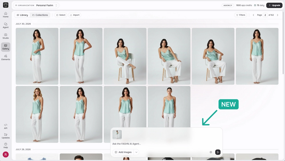 Gallery showing the latest Agent response and generated media above the prompt