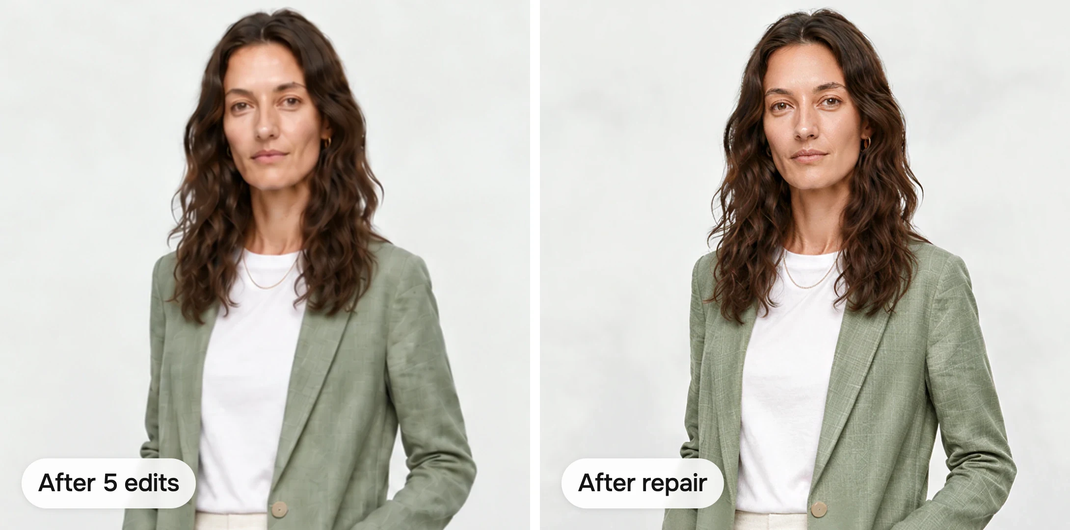 The same model after five edits, and after asking the Agent to make it look like a real photo again