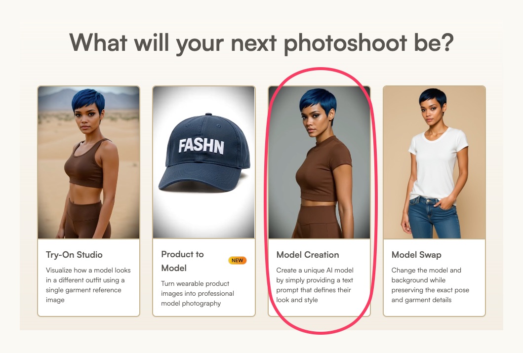 Model Creation Selection